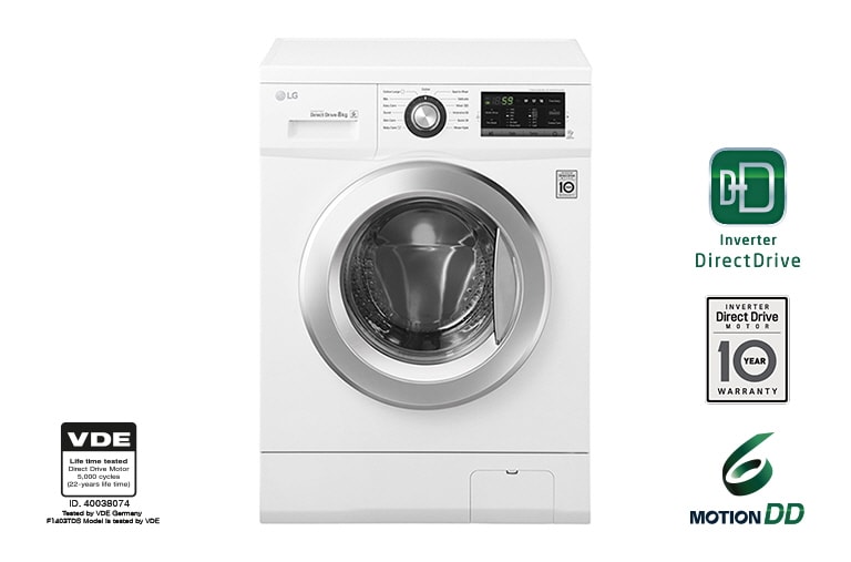 LG 8/4KG Durmaksızın Yıkama & Kurutma, Yıkama Performansı: A, 8kg Yıkama, 4kg Kurutma, 1400 Devir, 10 Yıl 6 Motion Direct Drive Motor Garantisi, 22 Yıl VDE Onaylı Motor, Smart Diagnosis™/Akıllı Teşhis, Beyaz Renk, F1496ADP3